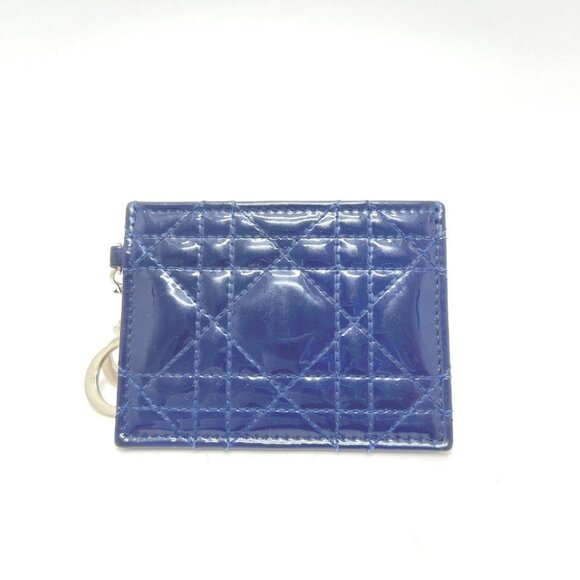 Dior Cannage Charm Flat Card Case Enamel / Leather blue - Picture 1 of 12